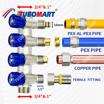 Brass Pex Su Dağıtım Manifoldu 2 - 12 Çıkışlar Pex Tesisat Manifoldu