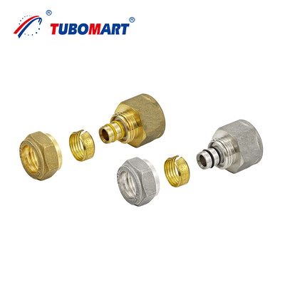 Tubomart OEM Dişli Vida Pirinç Bağlantı Parçaları Çok Katmanlı PEX AL PEX Borular Su Gazı Sıkıştırma Bağlantı Parçaları Sıhhi Tesisat İçin