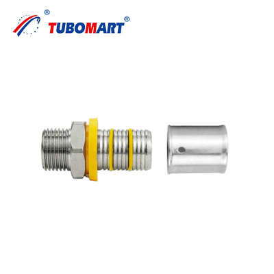 Tubomart Özel Destek OEM Bakır PEX AL PEX Fittings Gaz Boru Tesisi Sistemi Sarı 16-32MM Soket Tee Dirseği