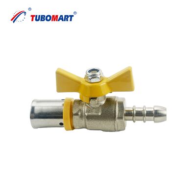 Tubomart OEM 14-32mm Pirinç Pres Gaz Kelebek Kolu Vanası, Çok Katmanlı PEX AL PEX Borulama Gaz Kullanımı İçin